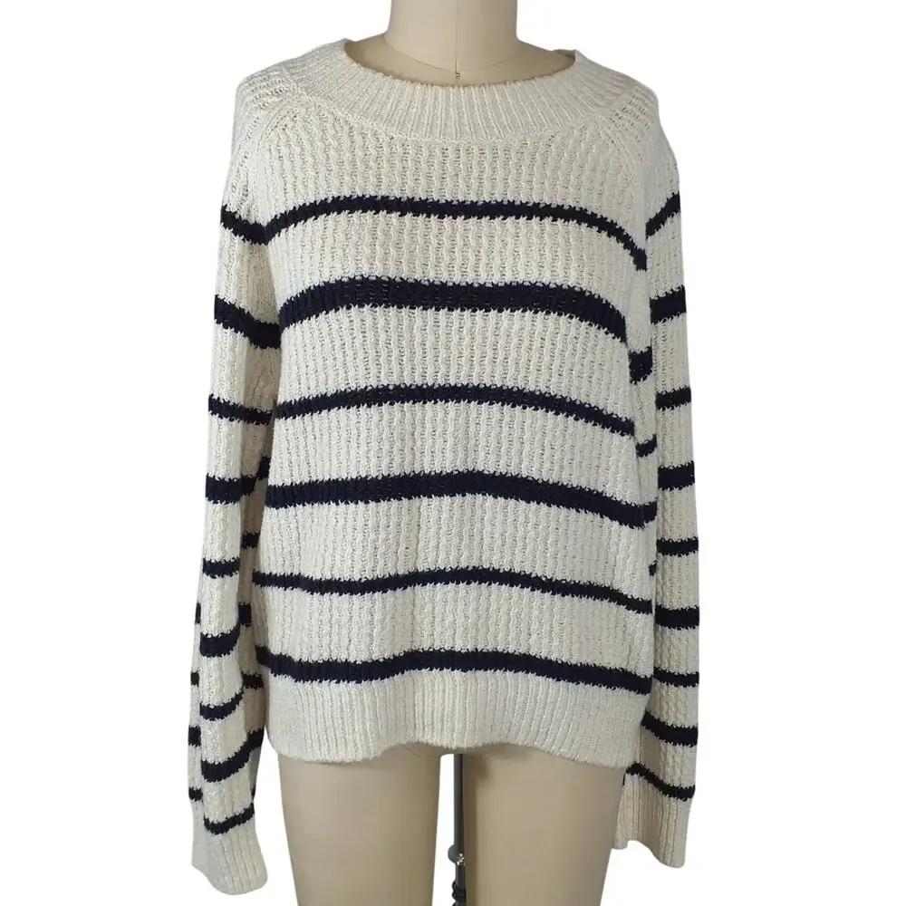 Vince Ribbed White Crewneck Sweater Size Large